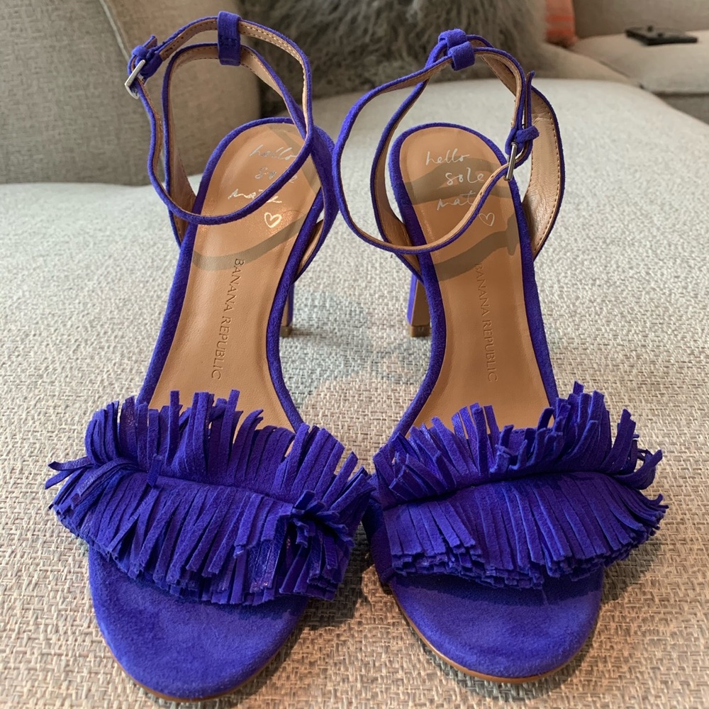 Blue Suede Fringe Heels
